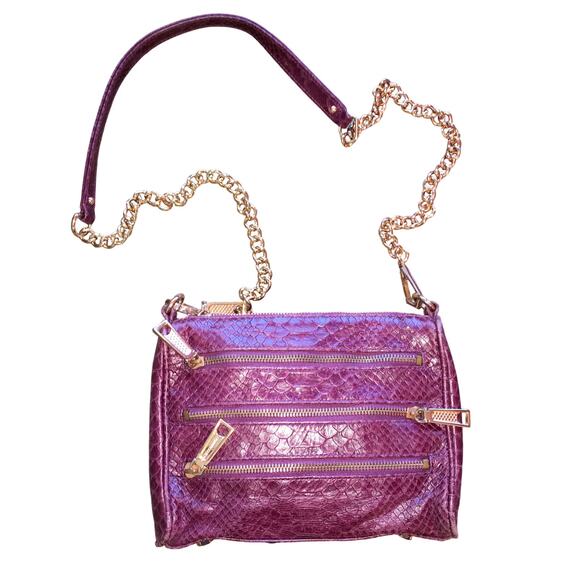 Rebecca Minkoff Mini 5 Zip crossbody purse handbag Bordeaux Red Leather Snake - Picture 2 of 9